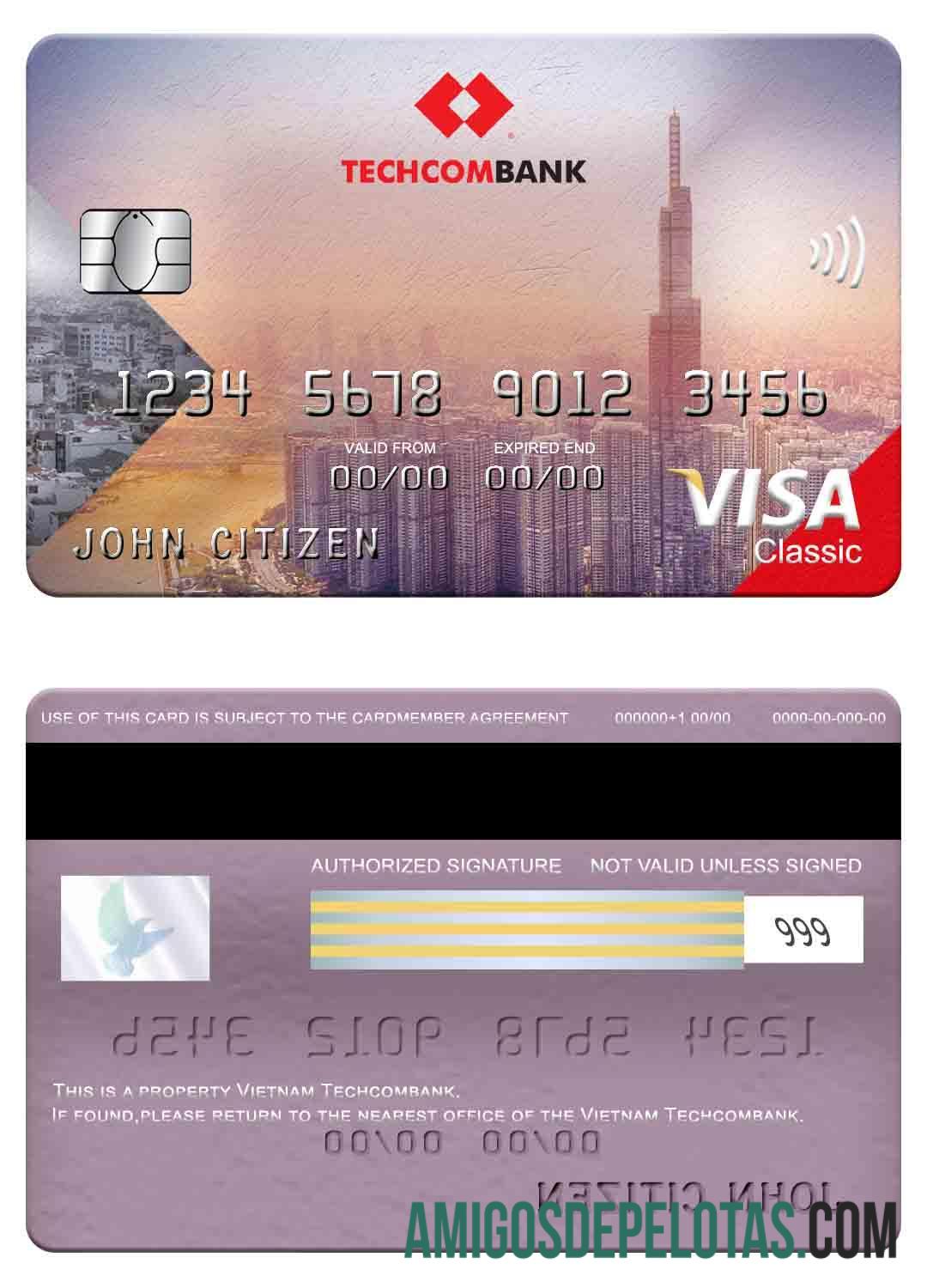 Cartão Vietnam Techcombank Visa Classic baixar para verificação
